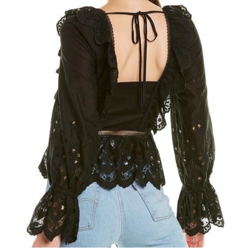 NWT Self Portrait Black Lace Embroidered Square Neck Blouse Size 2 - Picture 2 of 7